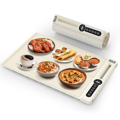 MUALIK Warming Mat for Food, Roll-UP Fast Heating Silicone with 6 Level Temperature, 2 Zone and 3 Pad Parallel Expansion, Automatic On-Off Timer Setting - Image 1