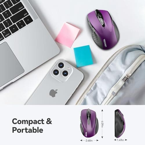 TECKNET Wireless Mouse, 2.4G Ergonomic Optical Mouse, Computer Mouse for Laptop, PC, Computer, Chromebook, Notebook, 6 Buttons, 24 Months Battery Life, 2600 DPI, 5 Adjustment Levels - Purple - Thumbnail 2