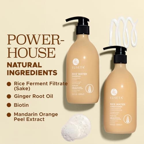 Luseta Rice Water Shampoo and conditioner Set Strengthening & Nourishing Revitalizes Shine for All Hair Types Hydrating & Frizz Control for Women and Men 16.9oz*2 - Thumbnail 5