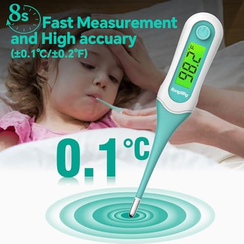 Digital Oral Thermometer, 8s Fast Reading Thermometer for Adults and Kids with 3 Color Backlit and Fever Alarm for Oral, Rectal, Underarm - Thumbnail 4