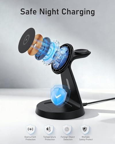 Wireless Charger 3 in 1 Charging Station for iPhone: Magnetic Docking Station for iPhone 17/16/15/14/13/12 - Multi Charging Dock for Apple Watch & Airpods 4 3 2 Pro (Adapter Included) (Black) - Thumbnail 6