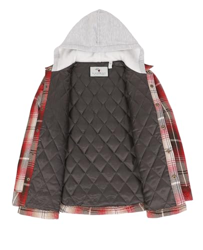 ZENTHACE Kids Quilted Lined Hooded Flannel Jacket Holiday Ready Winter Snap Plaid Thermal Coat Red M - Thumbnail 2