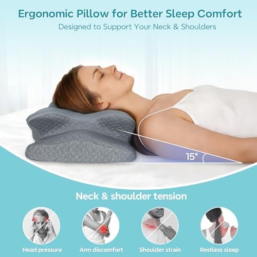 ZeroZillo Cervical Neck Pillow for Sleeping, Ergonomic Memory Foam Pillow for Neck Pain Relief, Dual Height Contour Support for Side and Back Sleepers, Cooling Breathable Pillowcase, Grey - Thumbnail 6
