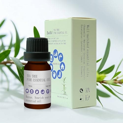 BasYar 100% Pure Australian Tea Tree Oil - Undiluted Natural Essential Oil for Skin Care, Nail Health & Home Use, Steam-Distilled from Wild Melaleuca, 10ml Amber Glass Bottle - Image 1