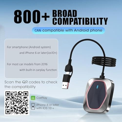 KEROLFFU 2in1 Wireless Carplay Adapter for iPhone Android,Plug n Play Automatic Reconnect,Convert Wired to Wireless Bluetooth Carplay Adapter Dongle (USB A/C) 03bb - Thumbnail 4