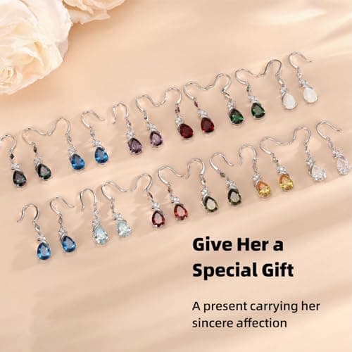 Sterling Silver Earring For Woman -Teardrop Birthstone Earring Jewelry Birthday Gifts for Women,Girlfriend,Wife,Mom - Graduation, Friendship,Birthday, Anniversary (04-Cubic Zirconia) - Thumbnail 3