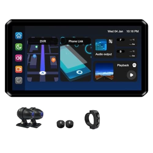 AlienRider M2PRO-200 Motorcycle Streaming Smart System,Wireless Connectivity CarPlay/Android Auto,Rear-View Streaming Lane Change Assist,1080P,G-Sensor,TPMS(Host+Tpms+ Cameras)