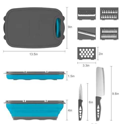 Gintan Collapsible Camping Cutting Board, 9-in-1 Chopping Board with Colander, Kitchen Vegetable Washing Basket for Camping, Camping Gifts Camping Accessories for RV Campers (Blue+Grey) - Thumbnail 6