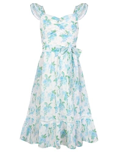 GRACE KARIN Girls Dresses Size 8, Floral Spring Dress for Girls 7-8, Easter Flower Girl Dresses for Wedding Party, Flutter Sleeve Maxi Holiday Dress for Little Girls - Image 1