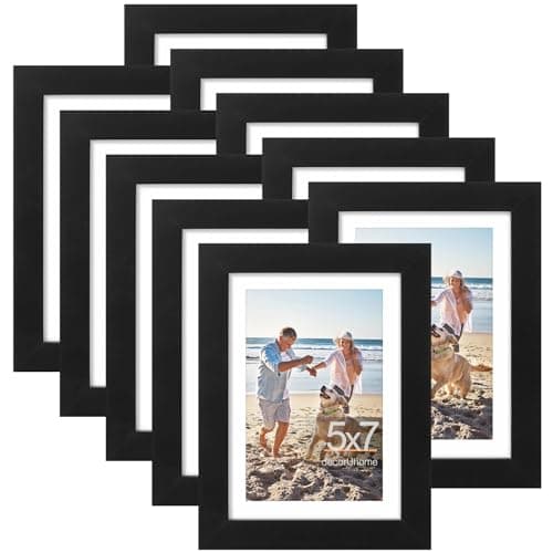 decorUhome 5x7 Picture Frame, Display Pictures 4x6 with Mat or 5x7 without Mat, Wall & Tabletop Display Photo Frame, Black, 10 Pack - Image 1