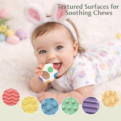 Easter Eggs Baby Teething Toys 2-Pack - Multi Texture Silicone Teethers for Teething Relief, Soft Chew Toys for Toddlers, Infants & Newborn, First Easter Gifts Basket Stuffers for Boys & Girls - Thumbnail 3