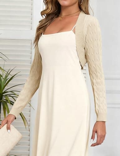 VIAURBE Women's Long Sleeve Bolero Shrug Sweaters Lightweight Open Front Cropped Cardigan for Dress Apricot S - Thumbnail 5