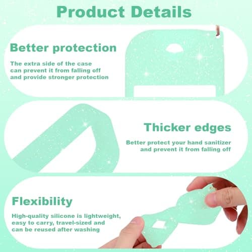 Palksky Silicone Case Compatible with Touchland Hand Sanitizer Spray (Fit for 1 FL OZ/30 mL Ver), Portable keychain(Glitter Sequin Green),Travel Size - Thumbnail 4