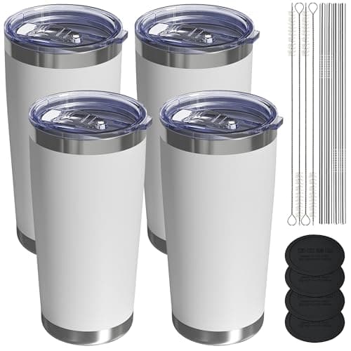 UIRZOTN Travel Coffee Tumbler 20oz, 4 Pack Leakproof Travel Coffee Mug with Lid and Straw, Stainless Steel Double Wall Vacuum Insulated Tumbler for Hot/Iced Drinks (Textured Matte, White) - Image 1