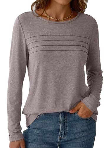 NORACORA Long Sleeve Shirts for Women Spring Fall Fashion Tops 2025 Dressy Casual Blouses Trendy Pleated Tunic Outfits Loose Fit Tee Tshirts Gray Purple S - Thumbnail 3