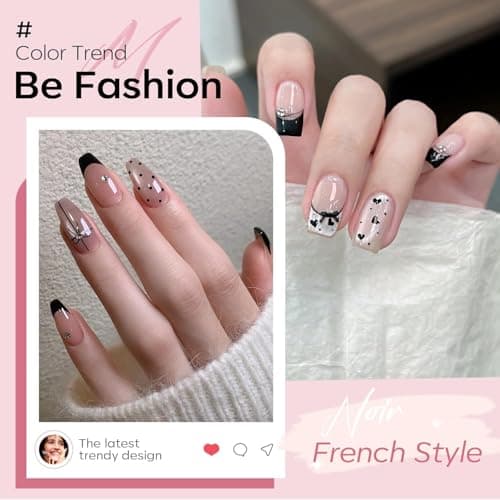 modelones French Tip Gel Nail Polish Set 2 Pcs 15ml Black and Milky Pink French Manicure Kit Sheer Pink Soak Off U V LED Jelly Base Color Gel Polish Nail Art Home DIY Gift for Women - Thumbnail 2