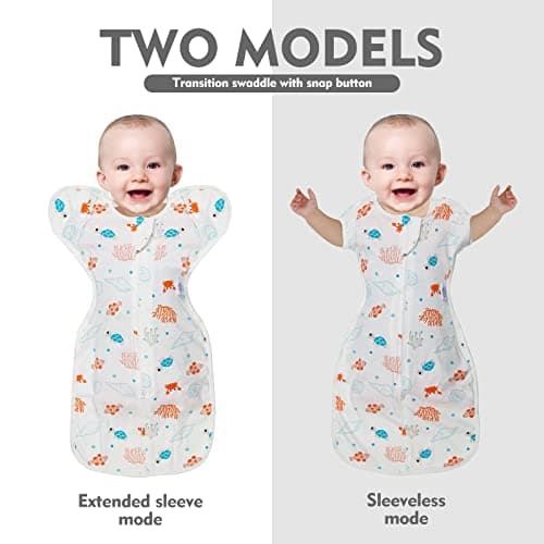 ANYEDDE Baby Transitional Swaddle Sleep Sack - Swaddles for Newborns, Cuff Removable Arms Up Design, Free Wearable Blankets with 2-Way Zipper, Underwater World (3-6 Month) - Thumbnail 3