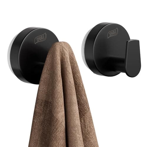 TAILI 304 Stainless Steel Bathroom Suction Hooks for Towel, Bathrobe, Loofah, Patented Strong Suction Cup Holder, No Damage Hanging Glass Shower Wall Hook, Retro High-Rise Design, 2 Pack, Black - Image 1