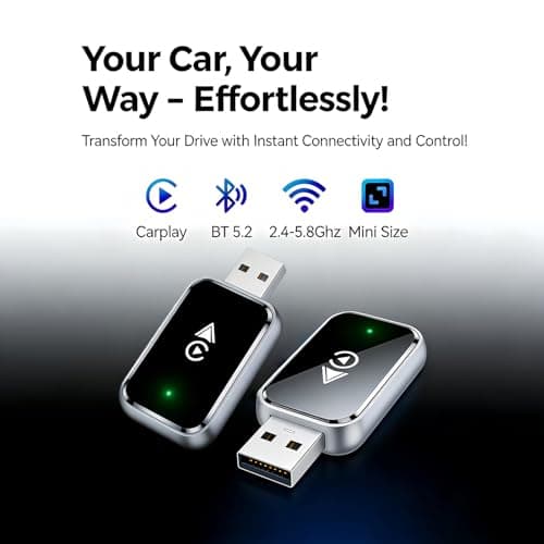 Wireless CarPlay Adapter for iPhone & Android, Plug and Play Bluetooth Dongle Wired to Wireless Apple Car Play Adapter, USB-A & Type-C Port, Fast Connection - Thumbnail 2