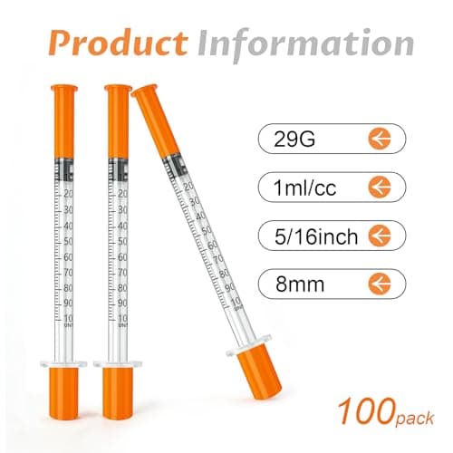 Jeringas con agujas para inyectar, U-100 29G 1ml 5/16"(8mm) jeringas, Pack of 100 - Thumbnail 2