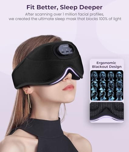 MUSICOZY 3D Bluetooth Sleep Mask with Headphones and Timer, Wireless Sleep Headphones for Side Sleepers, Eye Mask with Bluetooth Headphone, Unique Gifts for Men Women, Black - Thumbnail 3