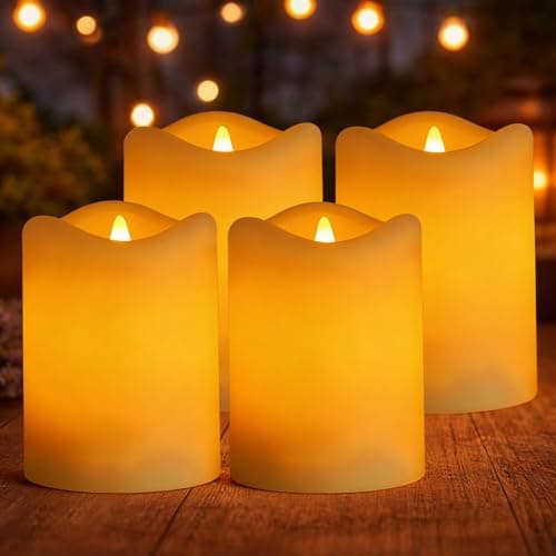 Solar Candles for Lanterns, 4Pcs, Christmas Decor, 3''x4'' Solar Powered Rechargeable Candles Outdoor Waterproof, Flickering Glow Dusk to Dawn, Auto On/Off, Replaceable Battery, Decor for Garden - Image 1
