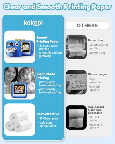 KOKODI Kids Camera Instant Print, Toddler Cameras Christmas Birthday Gifts for Boys Age 3-12, Digital Video Instant Printer Camera for Kids, Toys for Ages 5-7 Boys (Blue) - Thumbnail 4
