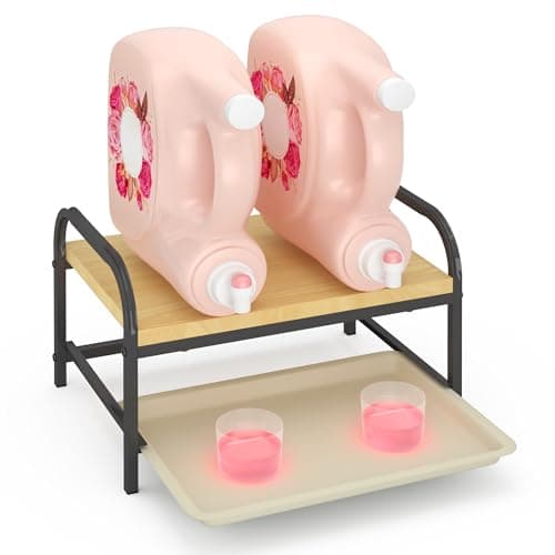 2-in-1 Laundry Detergent Holder & Organizer with Drip Tray, 2-Tier Metal Shelf for Countertop - Soap Dispenser & Storage Stand for Laundry Room, Kitchen, Bathroom, Black - Image 1