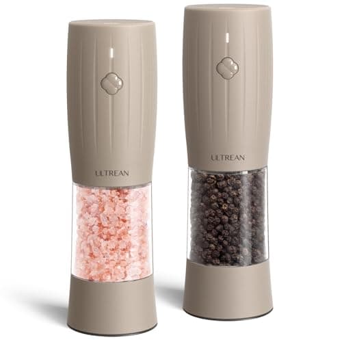 Ultrean Electric Salt and Pepper Grinder Set, Rechargeable Salt and Pepper Shakers, 6 Adjustable Coarseness, LED Light, Kitchen Gadget & Housewarming Gift, Brown - Image 1