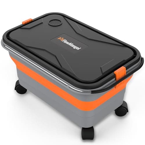 FlowMangol Glide CB 55 Collapsible Bucket 5.5 Gallon for Car Washing with Wheels, Handle, Drain Plug and Water Outlet, Foldable Multi-Use for Mop Cleaning, Camping, RV, Pet Bathing and Laundry - Image 1