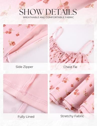 Belle Poque Floral Dress for Women Summer Backless Spaghetti Strap Dresses Cami Dresses Tea Party Dress (Red Floral,2XL) - Thumbnail 6