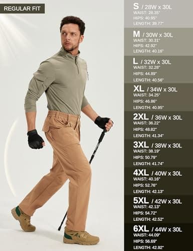 MOURCE Tactical Pants for Men Military - Plus Size Water Resistant Ripstop Work Pants with 9 Pockets, Khaki 32L - Thumbnail 6