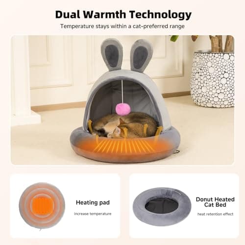 TENECUTE Heated Cat Bed with Heating Pad for Indoor Senior Cats & Small Dogs, Therapeutic Warmth for Joint Relief, Arthritis Support & Stable Body Temperature - Thumbnail 2
