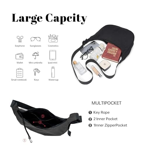 GEMIU Medium Crossbody Crescent Bag for Women Nylon Crossbody Hobo Bag with Adjustable Strap Black - Thumbnail 4