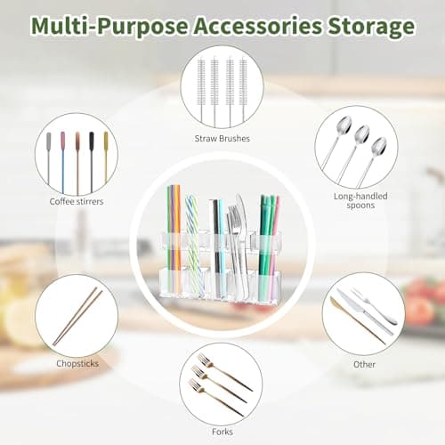 CRUCIBLY 9.5" Large Acrylic Straw Holder for Cabinet Door,Reusable Tumbler Straw Organizer with Ultra Sticky Adhesive Strips,Straw Storage for Kitchen Cupboard (Transparent) - Thumbnail 5