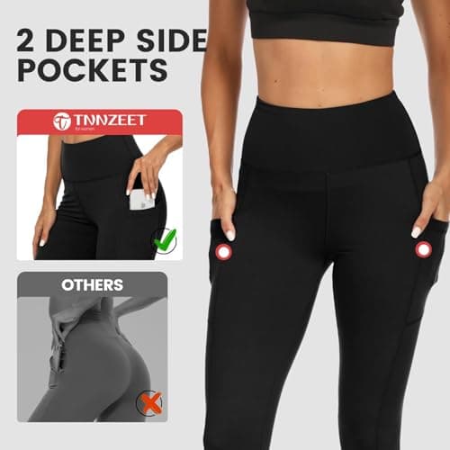 High Waisted Leggings for Women - No See Through Compression Yoga Pants with Pockets Reg & Plus A-White - Thumbnail 4