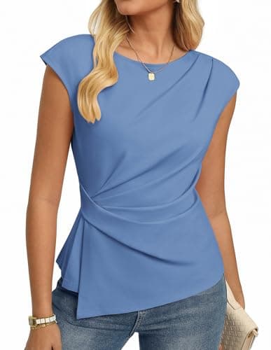 GRACE KARIN Womens 2026 Spring Short Sleeve Tops, Dressy Casual Peplum Shirts Outfit, Tunic Blouses Trendy Fashion Clothes Blue L - Image 1