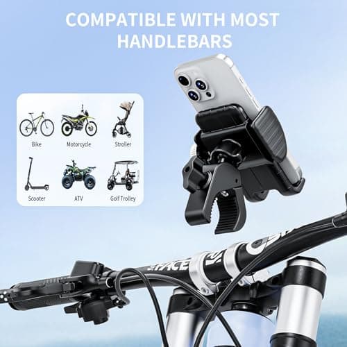 SINOTATO Motorcycle Phone Mount, Bike Bicycle Mount Handlebar Cell Phone Clamp Ebike Scooter Phone Clip for iPhone 16 Pro Max/Plus, 15 Pro Max, S10, S20, More 4.7" to 6.8" Smartphones - Thumbnail 6