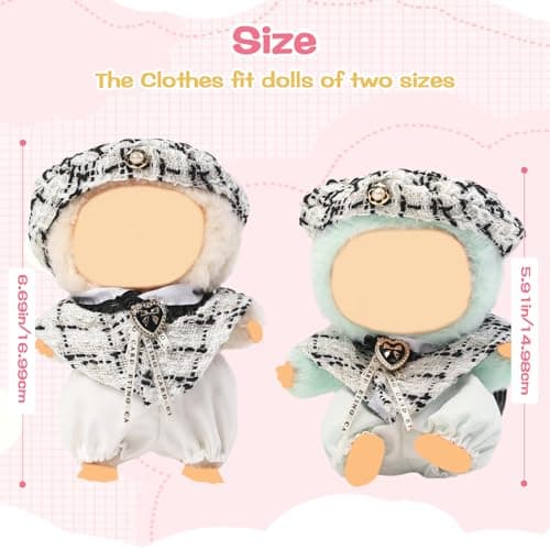 Clothes for Blind Box Dolls, 3-Piece Premium Clothing Accessories Dolls Accessories Set for 15-17cm Plush Blind Box Toy Skirt Outfit (White Shawl) - Thumbnail 3