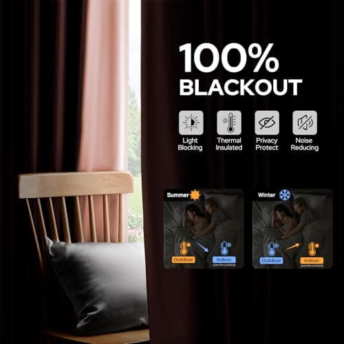 HOMEIDEAS 100% Blackout Faux Silk Curtains,Blush Pink Thermal Insulated Room Darkening Window Drapes,Luxury Vintage Curtains for Bedroom Living Dining Room, 52 X 84 Inch, 2 Panels - Thumbnail 3