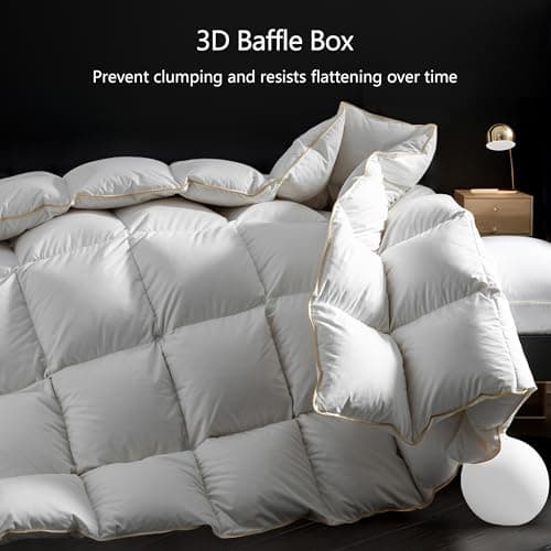 HANYUN Organic Cotton Goose Down Feather Comforter - All Season King Size Duvet Insert Warm and Breathable Down Comforter Ultra-Soft 650 Fill-Power 78 Oz Fluffy Warmth 106"x90" - Thumbnail 3