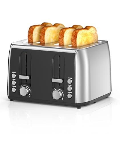 Toaster 4 Slice Retro Stainless Steel, 4 Slice Toaster with Extra Wide Slots with 6 Shade Settings, Toast Boost, Cancel Button, Perfect for Waffles, Bagels and More,Silver - Image 1