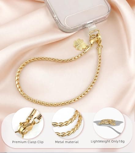 ROCONTRIP Metal Phone Lanyard with Gold Chain Detachable Phone Chain Wristlet with 2 Tether Tabs Universal iPhone Wrist Strap Premium Metal Buckles,Non-Rust,Unbreak iPhone Wristlet For Travel Shopping - Thumbnail 2