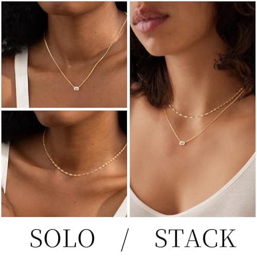 TONTMY STUDIOS Layered Gold Necklace for Women 14K Gold Plated Small CZ Pendant Layering Dainty Gold Necklaces Set Simple Twist Chain Choker Necklace Trendy Jewelry for Women - Thumbnail 4