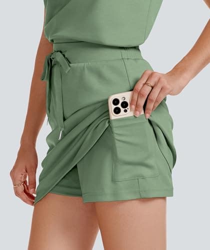 Casly Lamiit Womens 2 Piece Skort Sets Tennis Skirt Outfits Workout Lounge Set Sweat Suit Sweatshirts Trendy Spring Matching Gym Tracksuit Bean Green Petite XS - Thumbnail 6