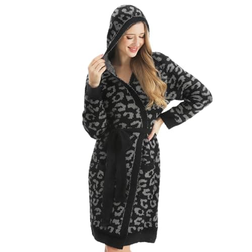 bearberry Hooded Robe Cozy In The Wild Robe Lightweight Soft Plush Bathrobe Sleepwear Nightgown with Pockets for Women(Graphite/Carbon) - Thumbnail 2