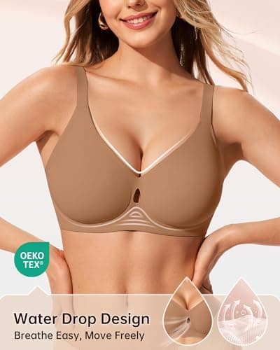 LetsJoli Wireless Pushup Bra for Women No Underwire Seamless Supportive Bralettes Fall Outfits Bra for Women 2025(Coffee,L) - Thumbnail 2