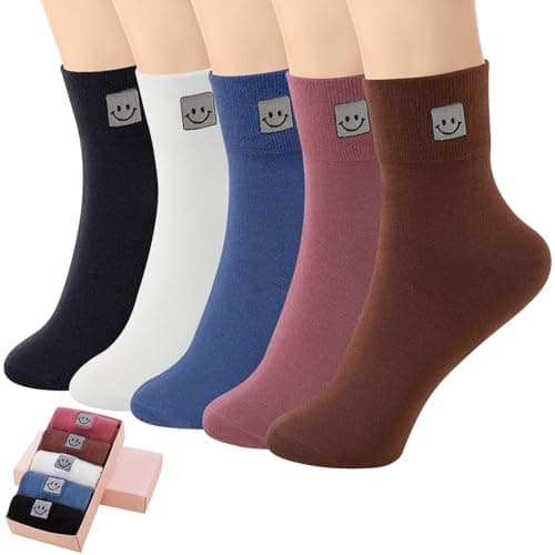 HUGSWEET Thin Soft Cotton Crew Socks for Women Ankle above Bootie Socks Gifts for Women 5 Pairs - Image 1