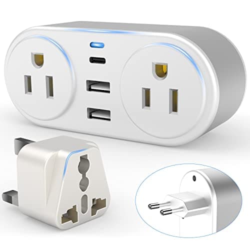 European Travel Plug Adapter for Europe & UK, CHUAFIUR International Power Plug with 2 AC Outlet and 3 USB Ports, Type C Adapter American to UK EU Ireland Italy Israel Spain France Travel Essentials - Image 1