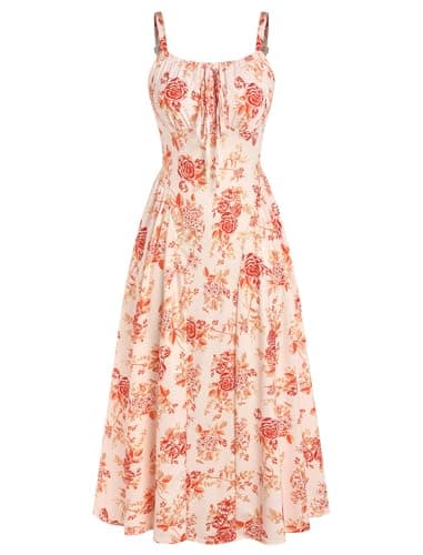 ZAFUL Floral Dress for Women Corset Dress Wedding Guest Flowy Dresses for Women A Line Casual Sundress with Pockets Orange Floral L - Image 1